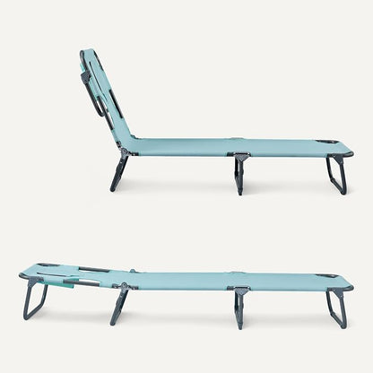 Amazon Basics Outdoor Lounge Tanning Chair, Foldable Chaise with Multi-Angle Backrest, Quick-Drying Polyester, Portable with Carry Strap, Blue, 1-Pack