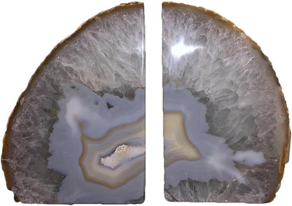 JIC Gem Natural Agate Book Ends Decorative geode bookends for Heavy Books with Rubber Bumpers Crystal Bookends for Shelves and Office Decoration 1 Pair(6 to 8 Lbs)