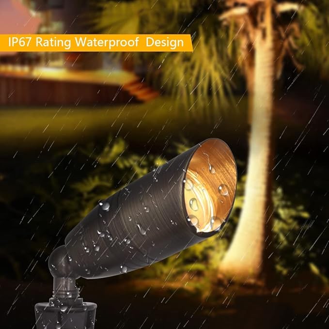 Cheopha Low Voltage Landscape Light Outdoor Spotlight 12V Brass Solid LED Kits with ABS Ground Spike and MR16 LED Bulb 5W 2700K Included for Yard Pathway Outdoor Landscape Lighting