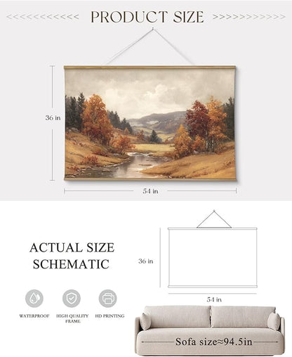 ARPEOTCY Extra Large Vintage Framed Wall Art, 36x54 Inch Autumn Landscape Wall Art, Nature Forest Landscape Wall Decor Oil Painting, Vintage Fall Farmhouse Wall Decor for Living Room Fireplace Bedroom