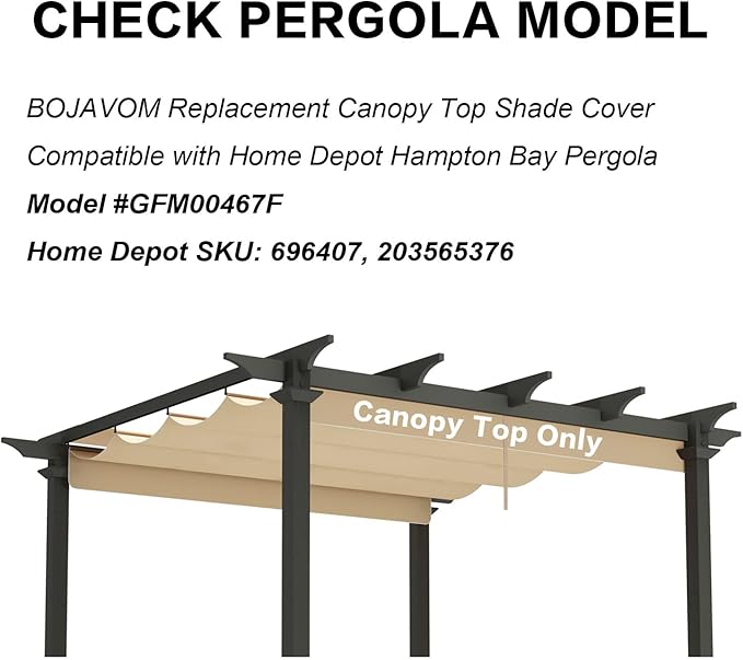Pergola Shade Cover Replacement Canopy Top Compatible with Home Depot Hampton Bay Pergola Model #GFM00467F - Beige(Canopy Top Only)
