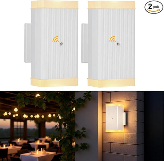 Dusk to Dawn Outdoor Wall Lantern, Waterproof Exterior Wall Sconce, Anti-Rust Aluminum Wall Mount Lighting Rectangular Design – Up Down Light fixtures for Porch, Patio or Garage, 2 Pack