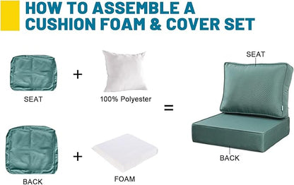 ARTPLAN Olefin 24x24 Deep Seat Patio Cushions for Outdoor Furniture,Extra 6 inch Thick,Back 18"x24",Removable,Replacement,Solid/Floral,Outdoor/Indoor,Aqua