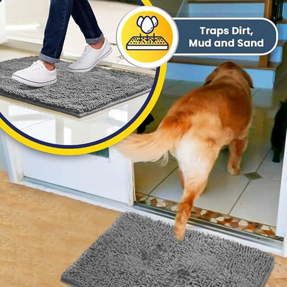 Muddy Mat® | Super Water Absorbent Door Mat Indoor, Microfiber Quick Dry Chenille Entryway Rug, Slip Resistant Front Door Mat, Indoor Mats for Entryway, Machine Washable Pet Rug, Light Grey 24" x 60"