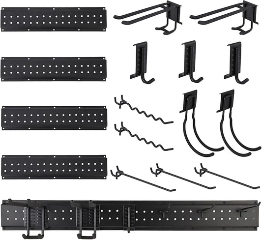 Garvee Garage Tool Organizer Wall Mount, 64 Inch Heavy Duty Garden Tool Storage Organization with 12 Adjustable Hooks, 16 Pack Yard shed Tool Organizer System for Shovel Rake Broom Ladders