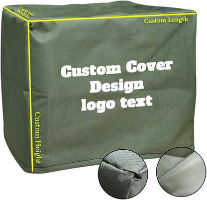 Custom Size Dust Cover - Waterproof, Made-to-Measure Protective Cover with Personalized Logo/Text for Patio Furniture, Equipment, Tools, RV Trailers & Outdoor AC Units (600D Coated – Heavy Duty)