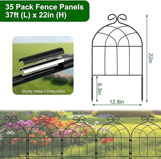 CADUEK 37ft (L) x 22in (H) Decorative Garden Fencing Border, 35 Pack Small Fence Panels, Rustproof Garden Fence Animal Barrier for Landscape Patio Yard Outdoor