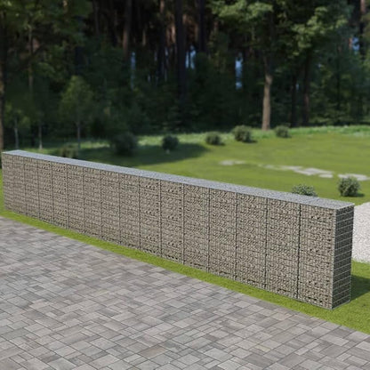 Galvanized Steel Gabion Wall with Covers, Gabion Mesh Wire Wall Panel Galvanized Steel Garden Stone Wire Basket Fencing Patio Decorative Fence, 354"x19.7"x59",-188