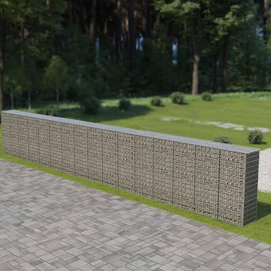 Galvanized Steel Gabion Wall with Covers, Gabion Mesh Wire Wall Panel Galvanized Steel Garden Stone Wire Basket Fencing Patio Decorative Fence, 354"x19.7"x59",-188