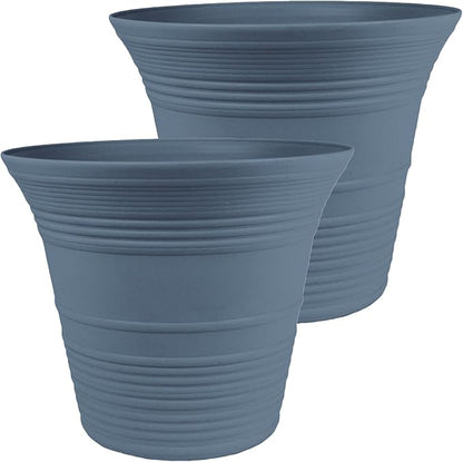 The HC Companies 19 Inch Sedona Round Self Watering Planter Pots, Lightweight UV-Resistant Plastic Indoor & Outdoor Planters, 2-Pack Flower Pots for Garden & Home Decor, Slate Blue