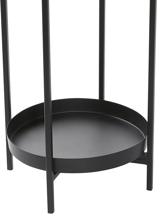 Deco 79 Metal Indoor Outdoor Planter Large Planter Pot with Lower Shelf and Removable Stand, Set of 2 Planters 24", 33"H, Black