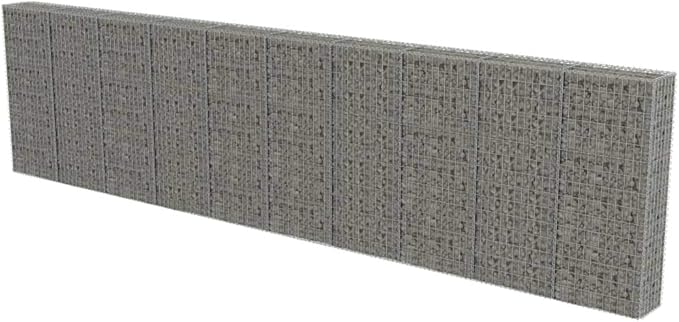 Galvanized Steel Gabion Wall with Covers, Gabion Mesh Wire Wall Panel Galvanized Steel Garden Stone Wire Basket Fencing Patio Decorative Fence, 236"x11.8"x59",-185