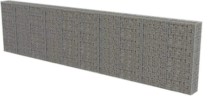 Galvanized Steel Gabion Wall with Covers, Gabion Mesh Wire Wall Panel Galvanized Steel Garden Stone Wire Basket Fencing Patio Decorative Fence, 236"x11.8"x59",-185