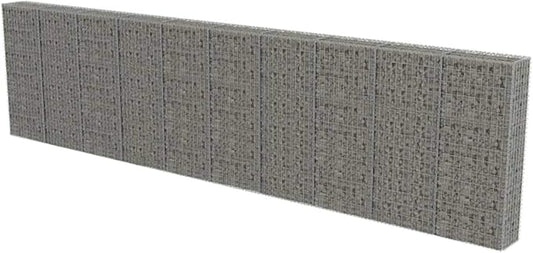 Galvanized Steel Gabion Wall with Covers, Gabion Mesh Wire Wall Panel Galvanized Steel Garden Stone Wire Basket Fencing Patio Decorative Fence, 236"x11.8"x59",-185