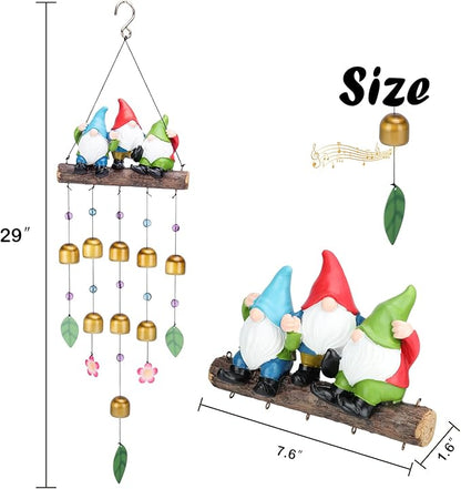 Taman Wind Chime for Outside - Gnomes Windchime for Outdoor Garden Decorative Metal Bronze Mobile Wind Chime Memorial Sympathy Gift for Home, Outdoor, Yard, Patio,Garden Decor, 29"