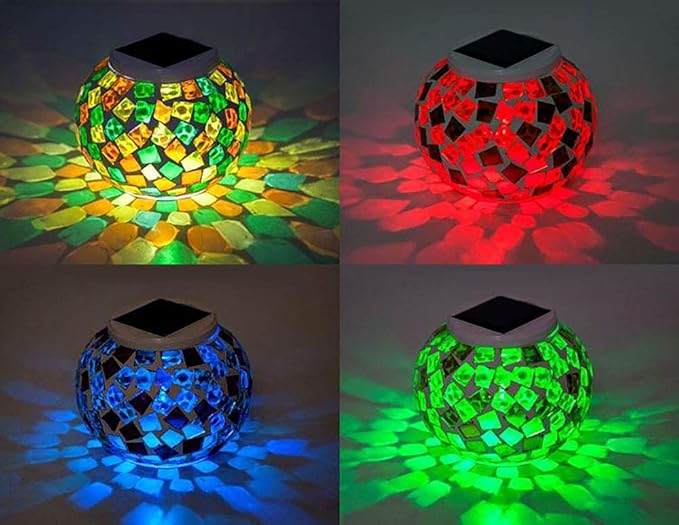 Waterproof Color Changing Table Lamp, Solar Powered Mosaic Glass Ball LED Garden Lawn Night Light Lamps, Party Lights for Home,Yard, Indoor,Outdoor Decoration Lights (Orange+Yellow+Green)