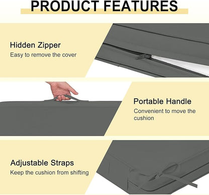 downluxe Waterproof Outdoor Chair Cushions for Patio Furniture, 22" x 22" x 3" Patio Chair Cushion with Non-Slip Ties & Portable Handle, Square Outdoor Cushion with Removable Cover, Dark Grey, 2 Pack