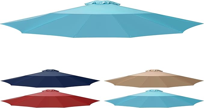 Simple Deluxe 9' Patio Outdoor Table Market Yard Umbrella Replacement Top Cover with 8 Ribs, 9ft Canopy, Turquoise Canopy (Replacement Canopy Only fits 9 ft 8 ribs patio umbrella)