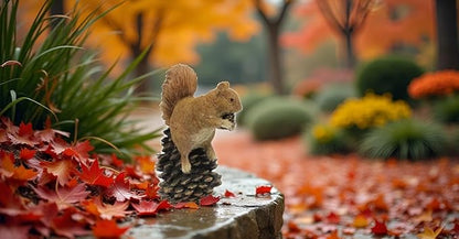 Squirrel on Pinecone Garden Statue – 6 inch Polyresin Outdoor Figurine, Weatherproof Wildlife Decor, Rustic Yard Ornament for Patio, Lawn & Home Accents