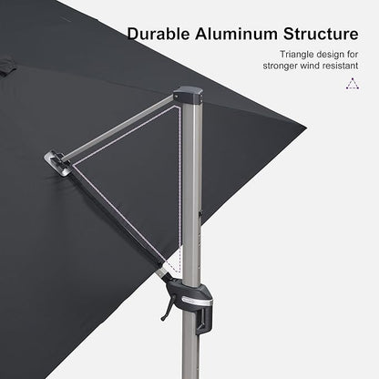 PURPLE LEAF Patio Umbrella with Base Included, 10‘×13’ Outdoor Aluminum Cantilever Umbrella with 360° Rotation, Aluminum Large Offset Umbrella for Outdoor Garden Pool, Black