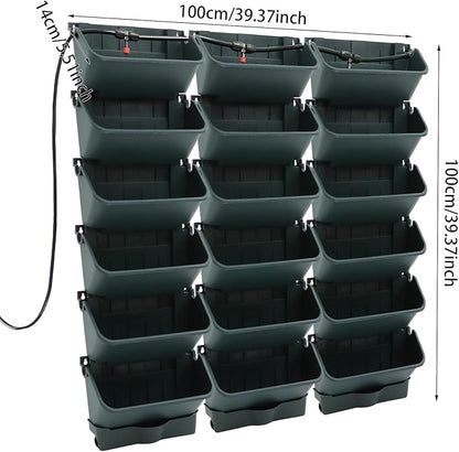 18 Pots Vertical Garden Planter, 6 Tiers Self-Watering Wall-Mounted Flower Pot Bags,Vertical Wall Planter w/Timer&18pcs Plant Pots, Hanging Planter Rack Balcony Planter for Herb (Green)