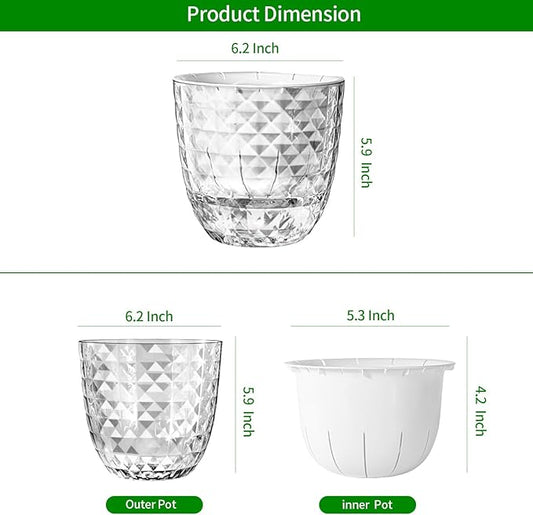 Self Watering Pots for Indoor Plants, Flower Pots, Self Watering Plant Pot-3pcs 6inch Clear