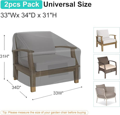 Patio Chair Covers for Outdoor Furniture Waterproof 2 Pack, Lawn Chair Covers 600D Heavy Duty Oxford Cloth, Large Covers for Lounge Lawn Deep Seat Black 33"W×34"D×31"H