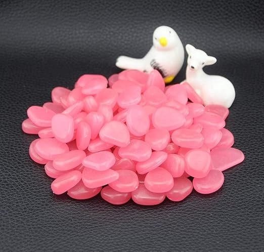1100PCS Glow Stones Glowing in The Dark Pebbles Outdoor Decor Fish Tank Walkway Gravel Rocks Decoration (Pink)