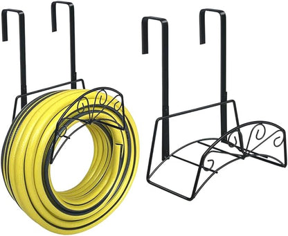 Garden Hose Holder for Outside Yard Hang Over The Door and Fence, Holds Up to 150Ft (2PCS Black)