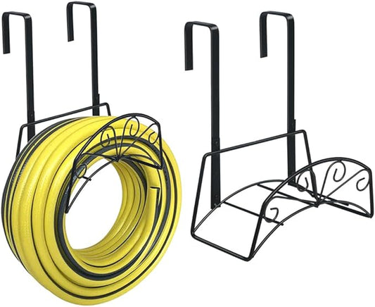 Garden Hose Holder for Outside Yard Hang Over The Door and Fence, Holds Up to 150Ft (2PCS Black)