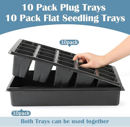 10 Pack 2.5 inch Square Pots 3.5 inch Deep 20 Cell Seedling Plug Trays with Water Collection Nursery Trays (15"x11"x3") for Seeds Starting and Transplanting