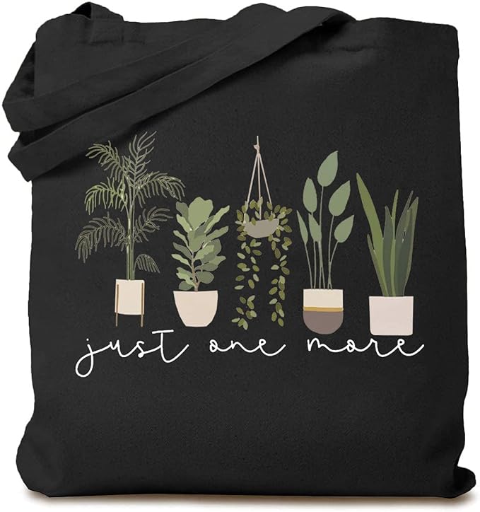 TSIIUO Women's Just One More Plant Canvas Tote Bag Funny Gardener Gift Plant Lover Reusable Shopping Canvas Bag