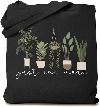 TSIIUO Women's Just One More Plant Canvas Tote Bag Funny Gardener Gift Plant Lover Reusable Shopping Canvas Bag