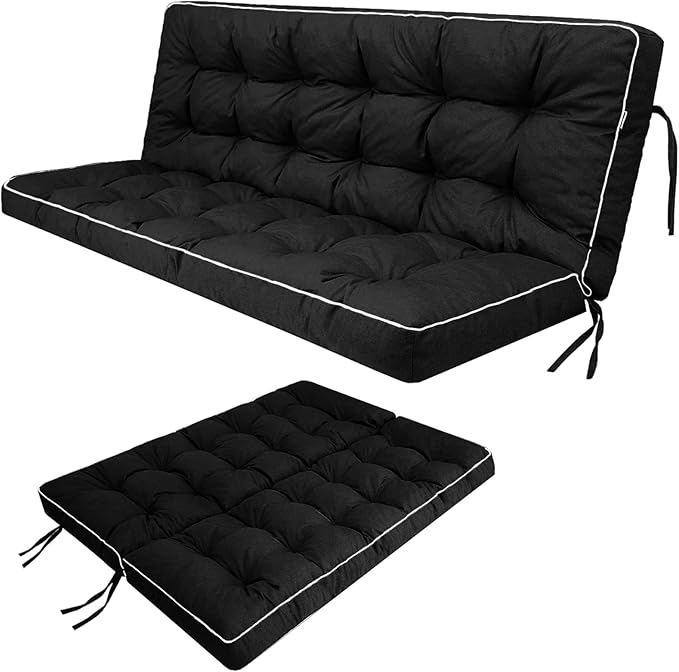 Swing Replacement Seat Cushions, 2-3 Seater Bench Cushions for Outdoor Furnitur with Backrest, Garden Recliner Seat Cushions Waterproof Sofa Pads (Black, 70.8x40in)