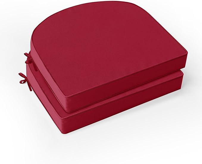 Outdoor Chair Cushions Set of 2: Waterproof & Fade Resistant Patio Furniture Cushions - 18.5 x 16 x 2 Inch Non Slip Round Corner Seat Cushion Pads with Removable Cover for Garden Yard Lawn, Burgundy