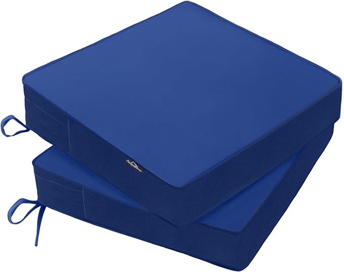 PatioGlow Outdoor Chair Cushions 17 x 16 x 2 Inch, Waterproof & Fade Resistant Patio Seat Cushion for Furniture with Handle and Ties, Thick Seating Pads for Outside Sofa Couch Set of 2, Blue