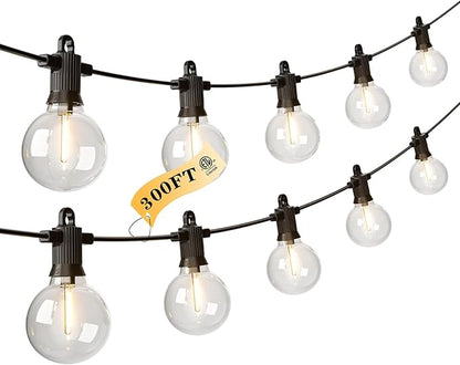 Kawaya 300FT Outdoor String Lights - LED Waterproof Patio Light for Outside with 146+4 G40 Globe Blubs - Shatterproof Hanging Lights for Porch Bistro Backyard Gazebo Balcony Cafe