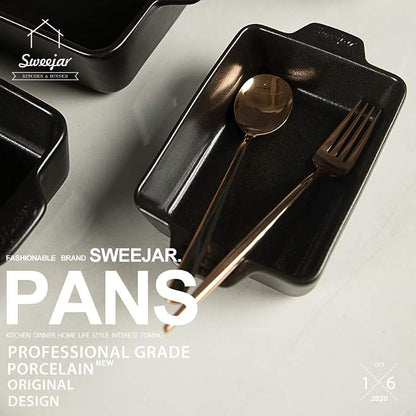 Sweejar Ceramic Bakeware Set, Rectangular Baking Dish for Oven Lasagna Pans for Cooking, Kitchen, Cake Dinner, Banquet and Daily Use, 11.8 x 7.8 x 2.76 Inches of Casserole Dishes (Black)