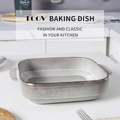 KOOV Ceramic Bakeware, 8x8 Baking Dish, Square Baking Pan, Ceramic Baking Dish, Brownie Pans for Cake Dinner, Kitchen, Reactive Glaze (Variable Grey)