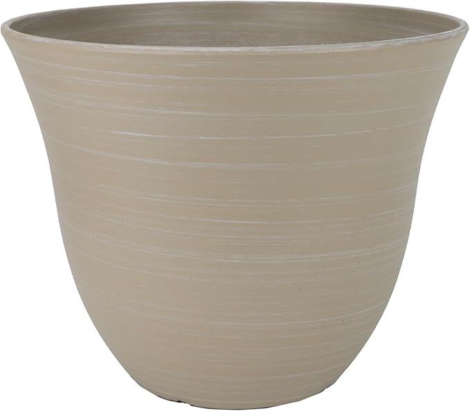 Classic Home and Garden Honeysuckle Resin Planters - Lightweight Indoor & Outdoor Plant Pots - UV-Resistant Plastic Flower Pots - Pot Planters for Flowers & Herbs (13" Grained Beige)