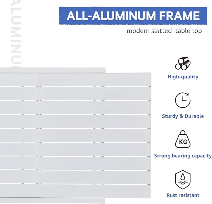 Soleil Jardin 9-Piece Outdoor Patio Dining Set, 59" - 83" Aluminum Expandable Outdoor Dining Table Set for 8, 8 Stackable Chairs with Gray Removable Cushions, White
