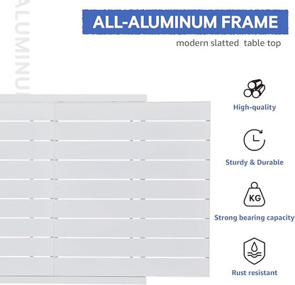 Soleil Jardin 9-Piece Outdoor Patio Dining Set, 59" - 83" Aluminum Expandable Outdoor Dining Table Set for 8, 8 Stackable Chairs with Gray Removable Cushions, White
