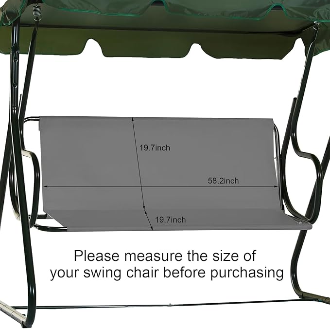 Outdoor Porch Swing Seat Cover Replacement,600D Thickened Oxford Waterproof Swing Replacement Cushion Fabric Covers for 3-Seater Patio Garden Yard Chair Bench (Gray, 58.2 x 19.7 x 19.7 Inch)