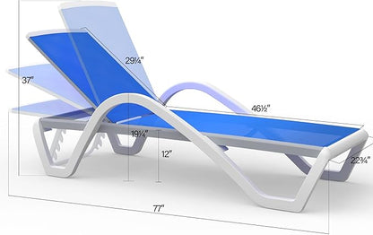 Domi Outdoor Lounge Chair, Aluminum Patio Chaise Lounge with 5 Position Adjustable Backrest and Wheels, All Weather Reclining Chair with Armrest for Patio, Yard,Balcony,Poolside (Blue)