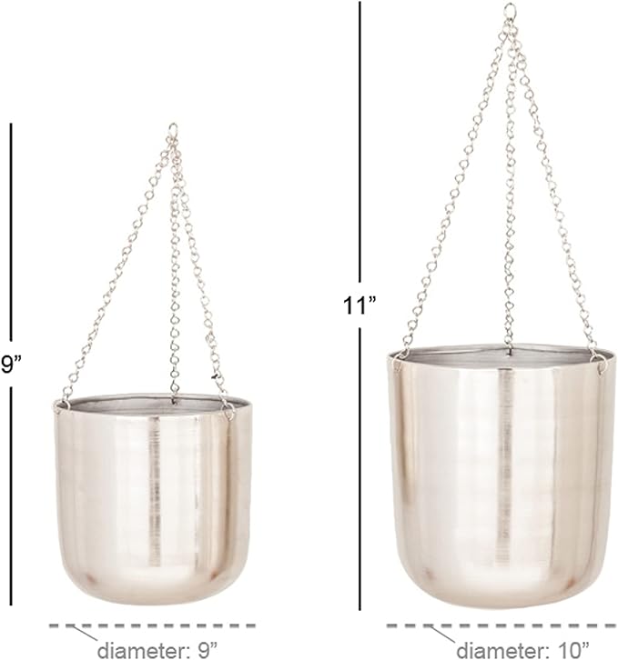 Deco 79 Metal Hanging Planter, Set of 2 9", 11"H, Silver