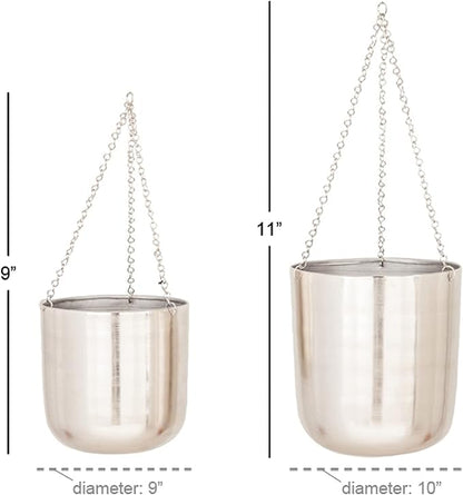 Deco 79 Metal Hanging Planter, Set of 2 9", 11"H, Silver