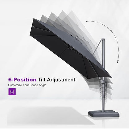 PURPLE LEAF 9 FT Cantilever Patio Umbrella with Base Outdoor Aluminum Offset Square Umbrella with 3 Years Fade Resistance Recycled Fabric and 360-degree Rotation for Deck Pool Garden, Mist Grey