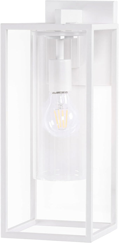 15.7 Inch Outdoor Wall Lights, Outdoor Wall Lantern with Circular Clear Glass Shade, Waterproof Exterior Lighting Fixtures, Modern Front Porch Lighting for House, Garage, E26 Base, ETL Listed, White