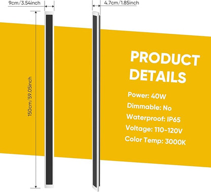 1-Pack 59inch Modern Outdoor Wall Lights, LED Wall Light Outdoor Lights Fixture for Patio Wall Mount, IP65 Waterproof Black Outside Lights for House, Garage, Porch (3000k)