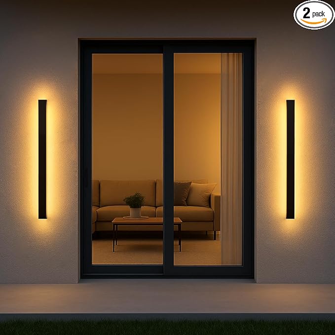 Outdoor Porch Light Set of 2, 39 Inch LED Wall Sconce, Black Modern Exterior Wall Light Fixture, IP65 Waterproof Lighting for Front Door, Side Porch, Single Garage